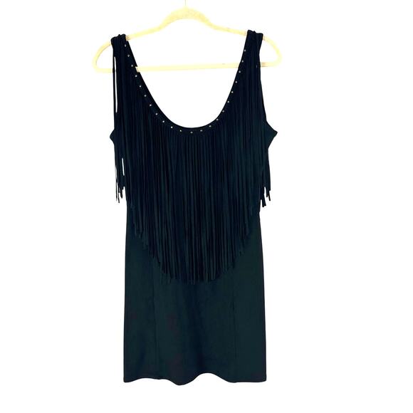 Elegant Black Fringe Midi Dress - Picture 1 of 6